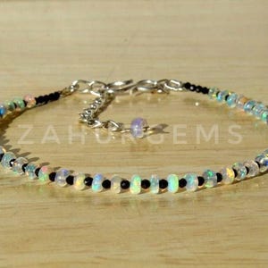 AAA Ethiopian Opal Bracelet 3-5mm, Natural Fire Ethiopian Opal Black And White Beaded Bracelet, Opal Bracelet (Length 7 inch)