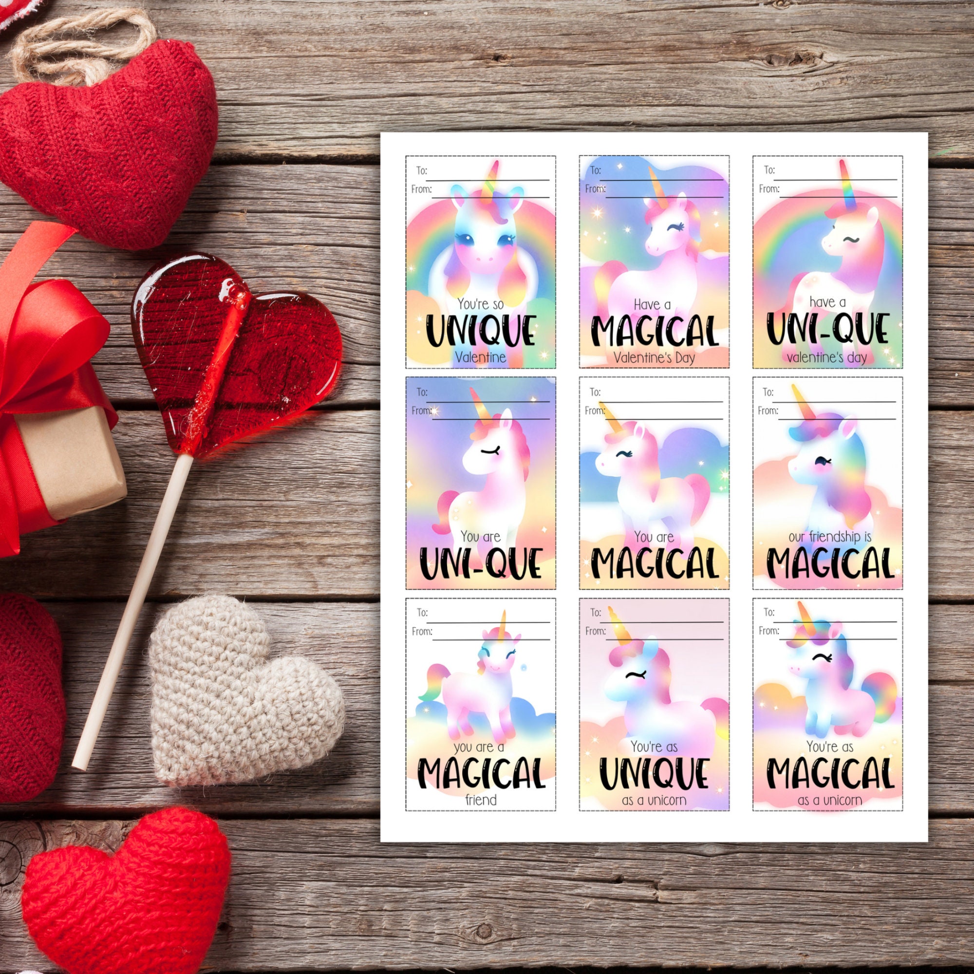 Printable Unicorn Valentines Day Cards for Kids Classroom Valentines ...
