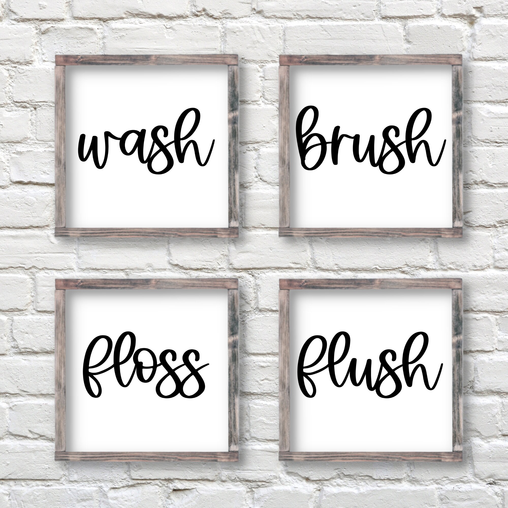 Athena's Elements Farmhouse Bathroom Wall Decor Wash, Brush, Floss, Flush  Sign Modern Rustic Style Home Decoration Solid Wood Frame 32 x 7 inches or