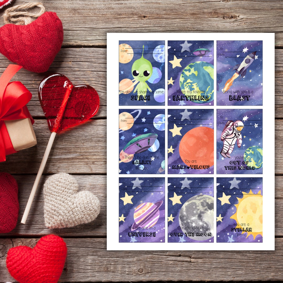 Printable Space Valentines Day Cards for Kids Classroom Valentines ...