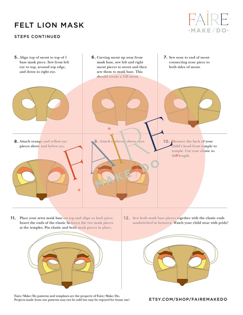 PRINTABLE COSTUME PATTERN: Felt Lion Costume Mask Pattern (toddler Size ...