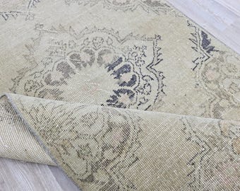 3x13 Turkish Neutral Runner Rug, Handmade Vintage Long Runner Rug, Bohemian Home Decor Runner Rug, Rug 2.10x12.7 ft