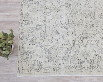 Oversized Vintage Distressed Turkish Rug, Neutral Beige Overdyed Area Rug, Faded Oriental Carpet, Large Living Room Farmhouse Decor 6.8x9.9