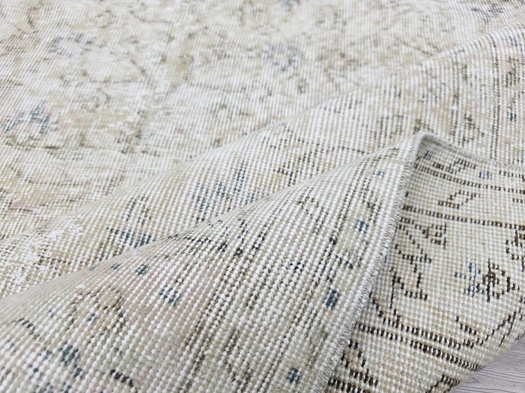 Cream Turkish Rug 6x9 Faded Cream Turkish Rug – Pastel Overdyed Handmade Anatolian Wool ...