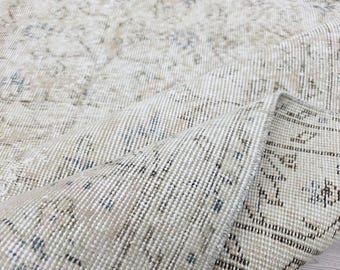 6x9 Faded Cream Turkish Rug – Pastel Overdyed Handmade Anatolian Wool Carpet 6.1x9.4 ft