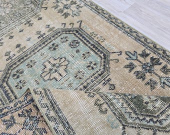 3x11 Beige Color Rug, Vintage Oushak Rug, Vintage Muted Rug, Wool Rug, Faded Rug, Rugs For Kitchen, Antique Runner Rug, 2.8 x 10.6