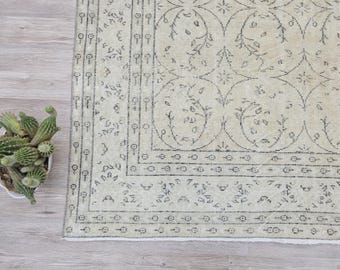 Oversized Beige Distressed Turkish Vintage Rug – Large Handmade Oushak Style Rug, Faded Oriental Area Rug, Neutral Boho Floor Rug 6.7x10.3