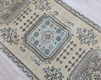 3x12 Bohemian Runner Rug, Vintage Runner Rug, Turkish Vintage Rug, Muted Rug, Faded Rug, Beige Color Rug, Antique Runner Rug, 2.10 x 12 ft