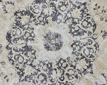 7x10 Vintage Distressed Turkish Oushak Rug 6.7x9.9 ft – Faded Beige Oriental Area Carpet – Handwoven Large Anatolian Rug