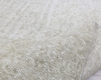 Vintage Distressed Beige Area Rug – Oversized 6'8" × 9'6"– Faded Minimal Turkish Rug, Neutral Large Oushak Carpet, Modern Farmhouse Decor