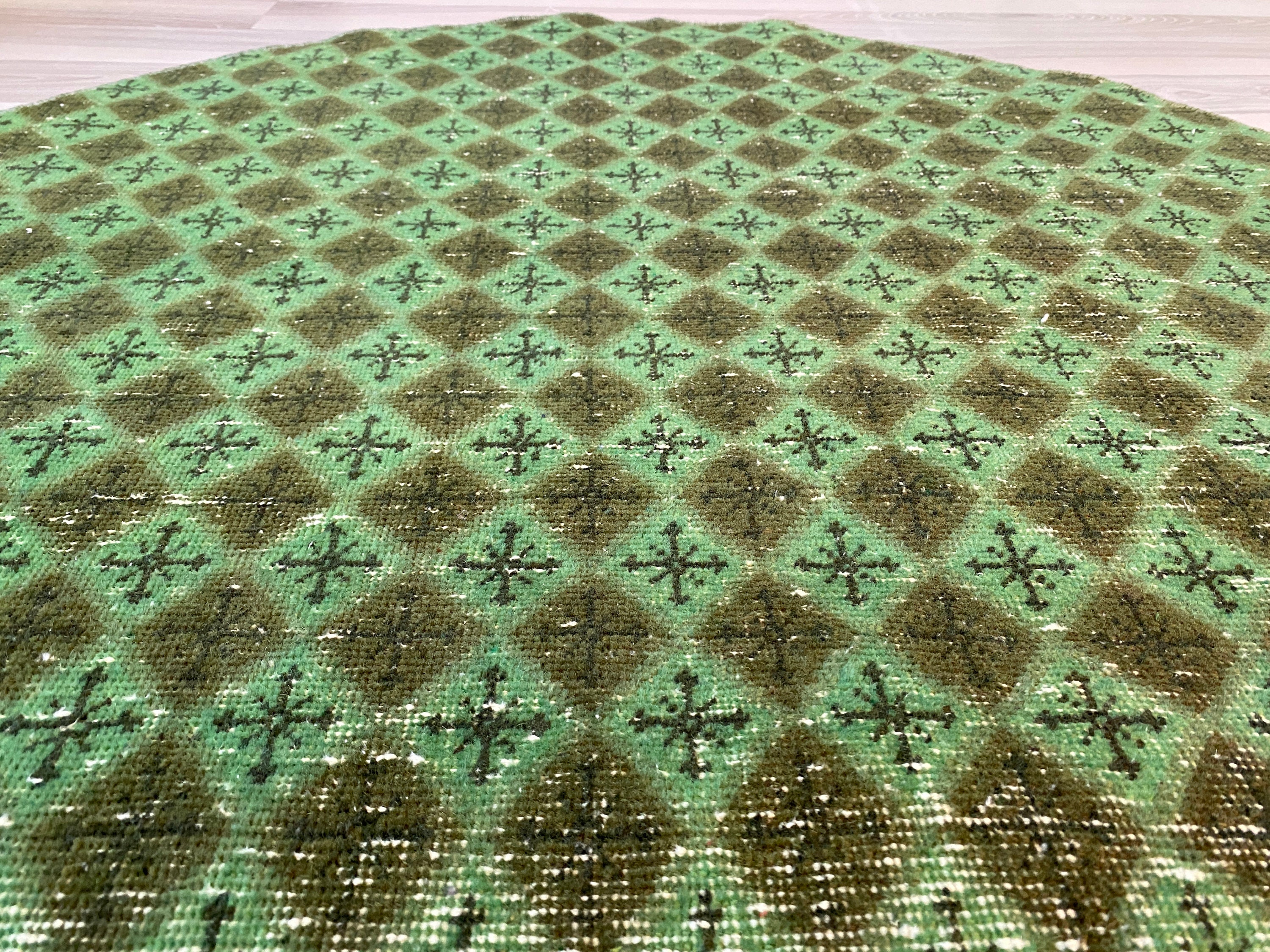 Round Rug, Neutral Rug, Small Rug, Doormat Rug, Vintage Area Rug, Hand