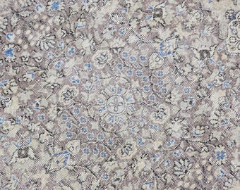 Vintage Turkish Rug 6'11" × 9'11" | Distressed Oushak Carpet | Beige Brown Blue Faded Area Rug | Large Handmade Wool Oriental Rug