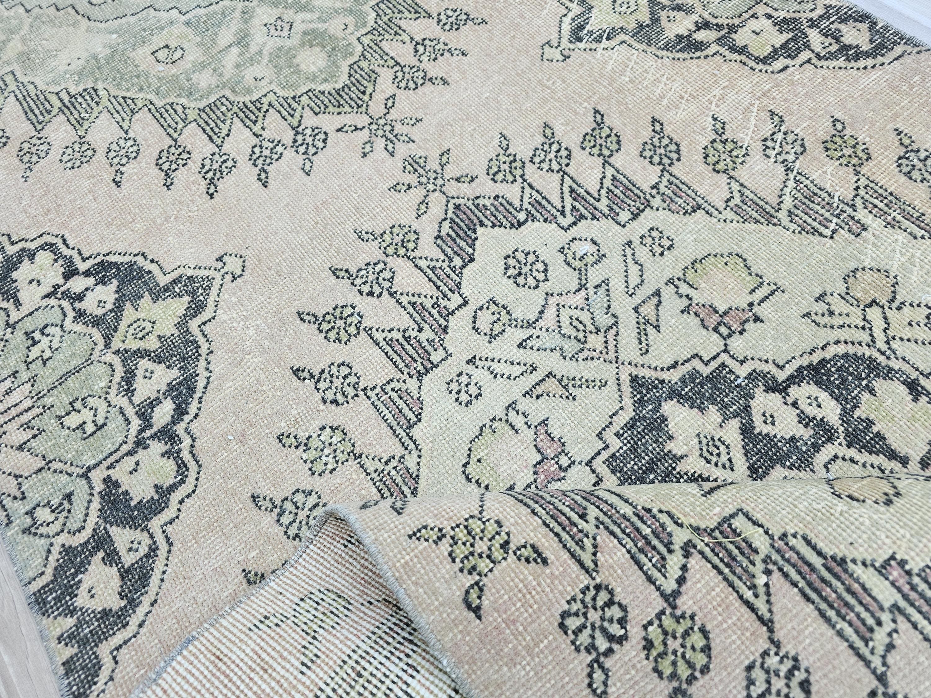 3x13 Army Green Turkish Neutral Runner Rug, Handmade Vintage Long ...