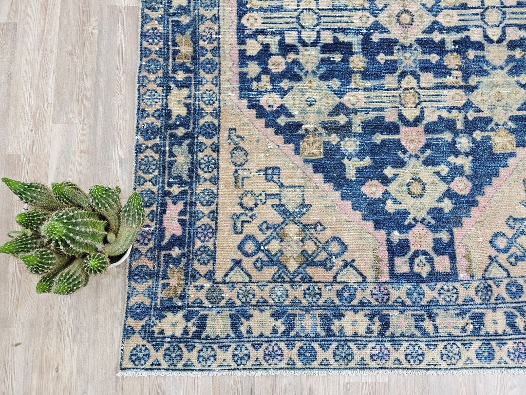 Vintage Special Pattern Rug, Navy Blue Small Rug, Turkish Rug, Home ...