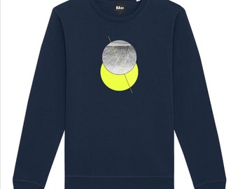 Sand / navy organic cotton sweatshirt with geometric art design