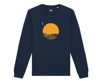 Desert / navy organic cotton sweatshirt with minimal geometric art design