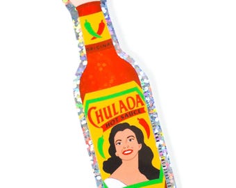Cholula Chulada Hot Sauce Holographic Sticker, Waterproof 3"