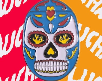 Blue Demon Azucarado Enamel Pin, Mexico, POC, Sugar Skull, gift