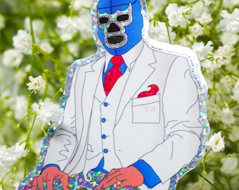 Blue Demon Luchador Holographic Waterproof Sticker (3 Inch)
