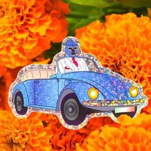 Blue Demon Automobil 3&quot; Holographic Sticker, Mucha Lucha, Blue Demon Luchador, Mexican