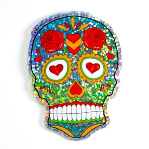 Calavera de Amor 3&quot;  Holographic Sticker, Sugar Skull, Dia de los muertos inspired.