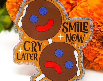 Smile Now Cry Later Holographic Paleta Payaso Sticker, Waterproof