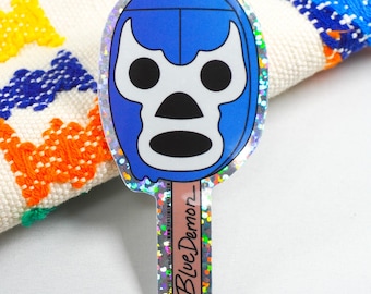 Blue Demon Luchador Paleta Sticker, Holographic Waterproof