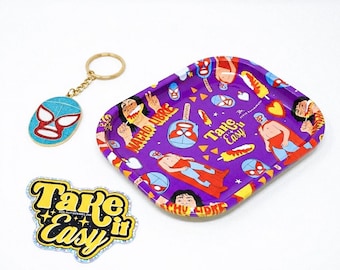 Nacho Libre Parody Tray, Keychain, Sticker Bundle – Lucha Libre Fan Art