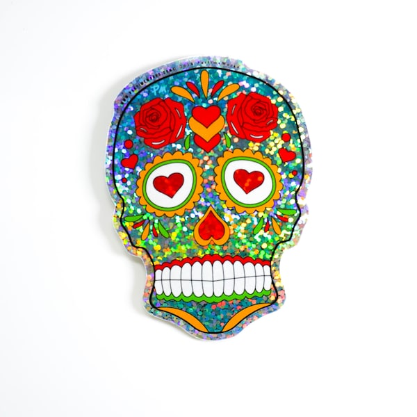 Calavera de Amor 3"  Holographic Sticker, Flower Skull, Dia de los muertos inspired.