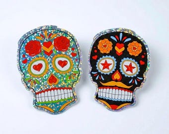 Sugar Skull 3" Holographic Stickers, Day of the dead Sticker gift set