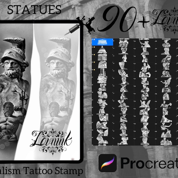 Procreate Statues Tattoo 90+ Realism Stamps