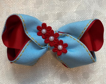 Flower Bows | 6 Inches | Red | Blue | Yellow | Pink | Beige