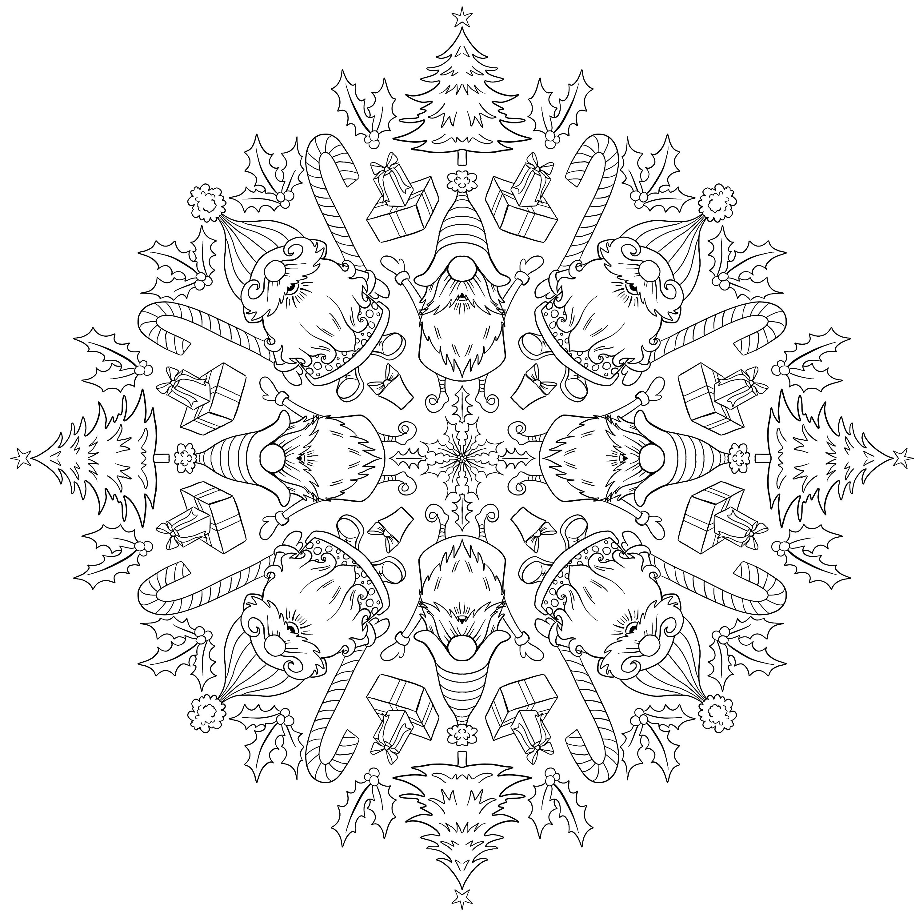 Christmas Gnomes Mandala Coloring Pages Digital Printables - Etsy