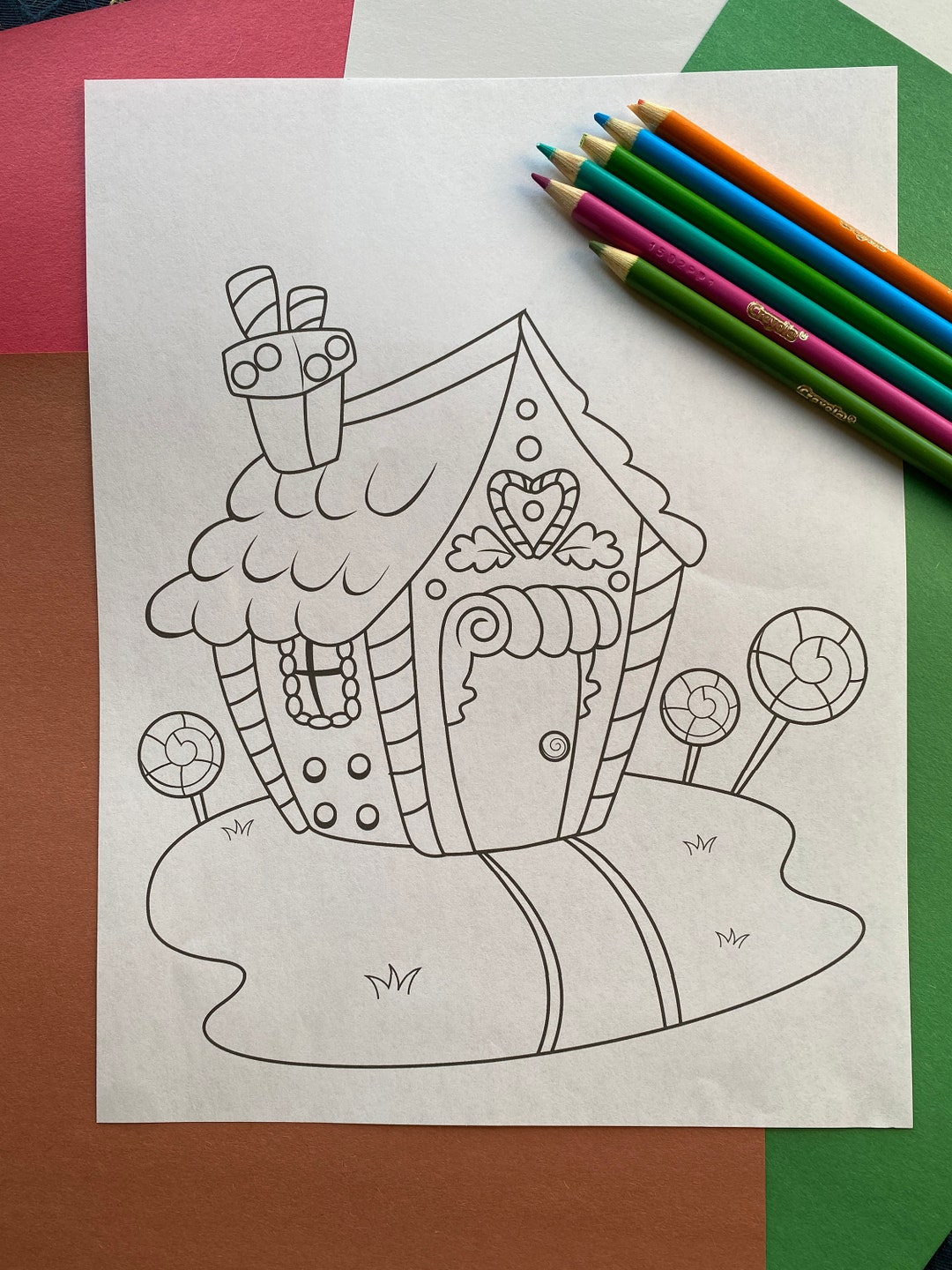 Gingerbread House, Coloring Page, Kids, Adults, Digital Download