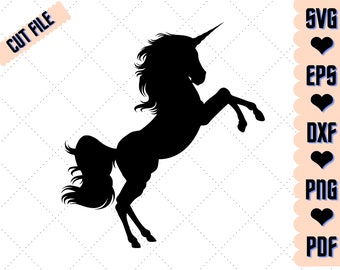 Eenhoorn Svg, Dxf, Eps, pdf, Png, Cdr Vectorbestanden voor silhouet, Cricut, snijplotter, png-bestand Eenhoorn springen gesneden bestand