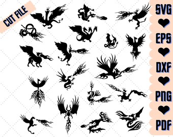 Phoenix SVG / bestand knippen / Cricut / Clipart / vinyl / opstrijkbaar / silhouet / dxf / vector