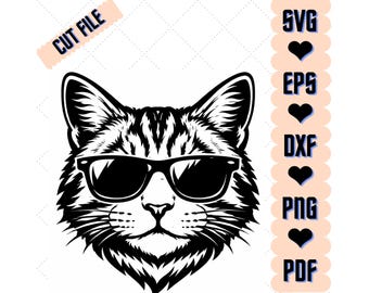 Kat met bril SVG | Cricut & Silhouette Cut-bestand (digitale download)