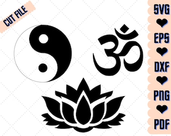 Lotusbloem Yingyang Om meditatie bundel Svg Lotus gesneden bestand Om en Lotus Eps Dxf Png Pdf silhouet voor Cricut digitale Download afdrukbare