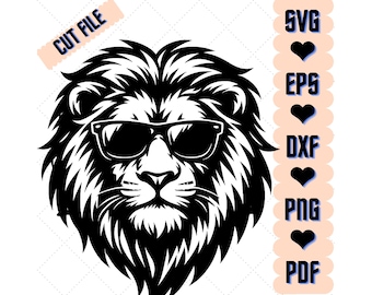 Lion Sunglasses Cut File | Cricut & Silhouette (svg, png, dxf, pdf