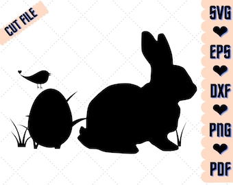 Easter Egg Rabbit Bird Grass Bunny SVG-bestanden | Pasen 2022 gesneden bestanden | Paaseieren silhouet vectorbestanden vrolijk Pasen Vector schattig illustraties