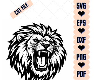 Lion Head SVG, brullend gezicht clipart, Cricut gesneden bestand (digitale download