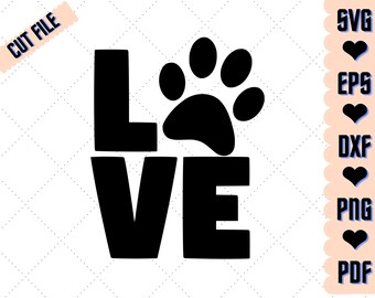 Love Dog Paw, Love Dogs - svg, png, pdf, eps, dxf DIGITALE BESTANDEN voor Cricut, CNC en andere knip- of printprojecten
