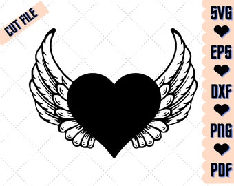 Love Heart Wing Valentine cupidsvg, png, pdf, eps, dxf DIGITALE BESTANDEN voor Cricut, CNC en andere knip- of printprojecten