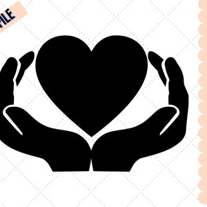 Hand hart SVG, zorgzame handen SVG, hart op handen Svg, liefde Svg, Instant download, Hand hart silhouet Svg, Eps - Dxf - Png - Svg, pdf