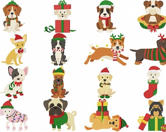16 Christmas Dog Breed Pack, Holiday Embroidery Design Pack