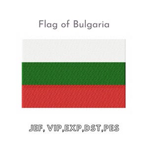 May include: The flag of Bulgaria, a horizontal tricolour with white, green, and red stripes. The text "Flag of Bulgaria" is above the flag, and the text "JEF, VIP, EXP, DST, PES" is below the flag.