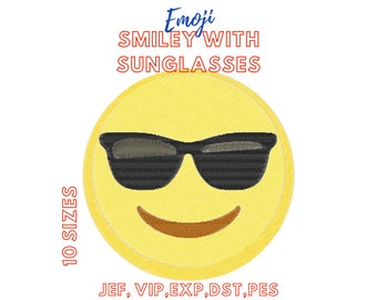 Emoji, Smiley With Sunglasses, Embroidery Design, Instant Download