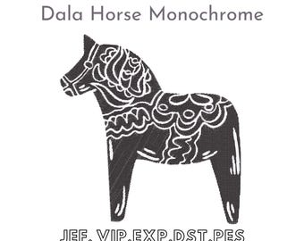 Dala Horse Monochrome, Dalahäst, Easy Machine Embroidery, Instant Download, Digital File