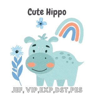Cute Baby Hippo, Easy Machine Embroidery, Instant Download, Digital File