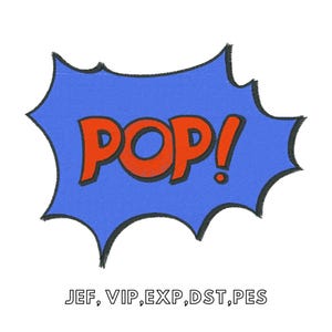 May include: A blue comic book speech bubble with a red outline and the word "POP!" in red letters.